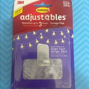 NEW 3M Command Adjustables 14 Hooks and 30 Strips - White